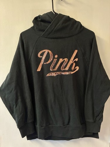 Victoria's Secret PINK Black Pullover Hoodie with Rose Gold Sequ