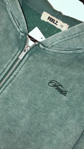 FEELZ. Washed Zip-Up Hoodie Dark Green Size XS - photo 2