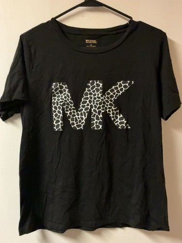 Michael Kors Black Short Sleeve T-Shirt with Animal Print MK Log