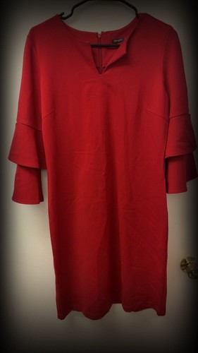 J.McLaughlin Red Tiered Ruffle Sleeve Shift Dress, Size M
