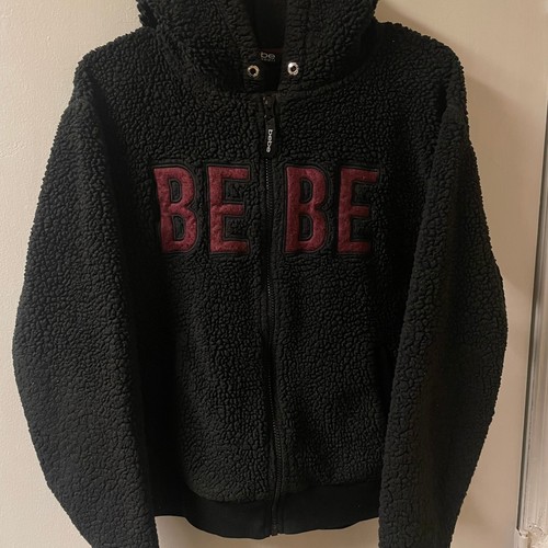 BEBE SPORT Faux Shearling Sherpa Full Zip Hoodie with Contrast L