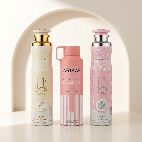 Lattafa Yara & Yara Moi Air Fresheners and Armaf Body Spray