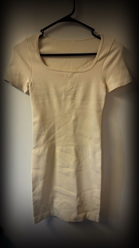OQQ Women's Ribbed Square Neck Short Sleeve Fitted Mini Dress