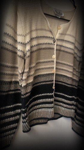 Vintage Reba Rose Striped Neutral Knit Button Down Cardigan - photo 4