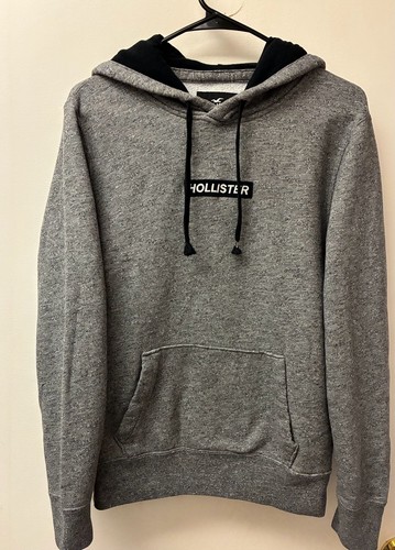 Hollister Grey Heathered Logo Box Pullover Hoodie