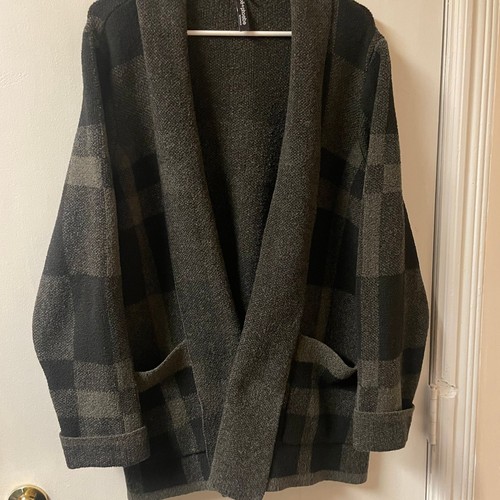 Zoe + Phoebe Plaid Open Front Cardigan Sweater, Charcoal & Grey