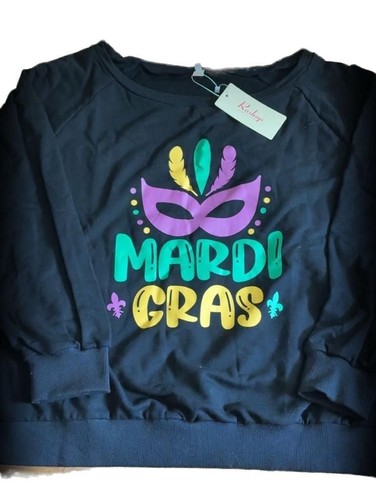 Roshop Mardi Gras Graphic Sweatshirt Black Size XL