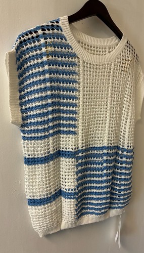 FISOEW Mixed Pattern Open Knit Crochet Striped Short Sleeve Swea - photo 3