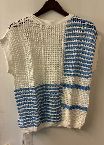 FISOEW Mixed Pattern Open Knit Crochet Striped Short Sleeve Swea - photo 5