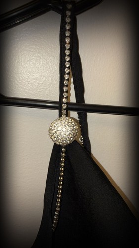 J.ING Black Satin Cowl Neck Mini Dress with Rhinestone Straps - photo 3