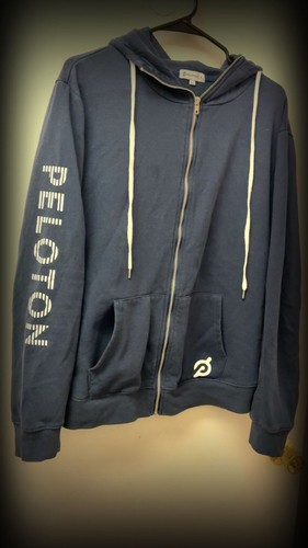 Peloton Navy Blue Full Zip Hoodie with Striped Sleeve Logo Size - photo 2