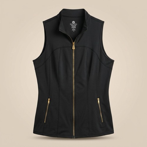Uncia Active Black Full-Zip Performance Vest with Gold Hardware