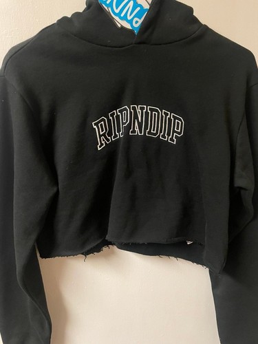 NWT RipNDip Cropped Black Hoodie | Embroidered Logo | Size XS