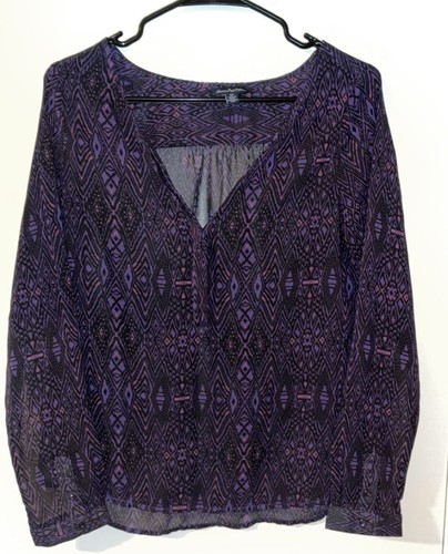 American Eagle Outfitters Purple Geometric Ikat Sheer V-Neck Blo - photo 2