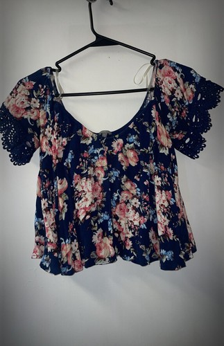Charlotte Russe Blue Floral Smocked Crop Top