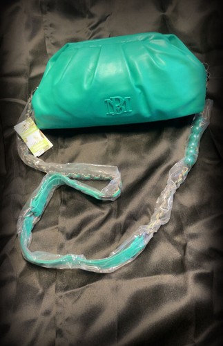 Badgley Mischka Teal Ruched Convertible Clutch Bag