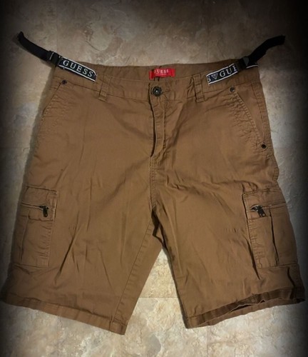 Guess Men's Brown Logo Tape Cargo Shorts Size 33