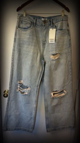 CEEC Light Wash Distressed Wide Leg Jeans