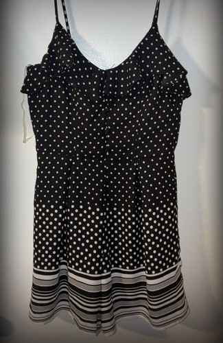 Blue Rain Polka Dot Ruffle Romper with Striped Hem Size XS