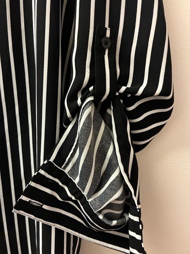 LOFT Outlet Black and White Striped Roll-Tab Sleeve Henley Blous - photo 3