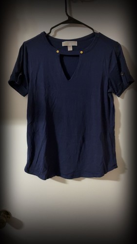 Michael Kors Navy Blue Keyhole Cutout Short Sleeve Top - photo 2
