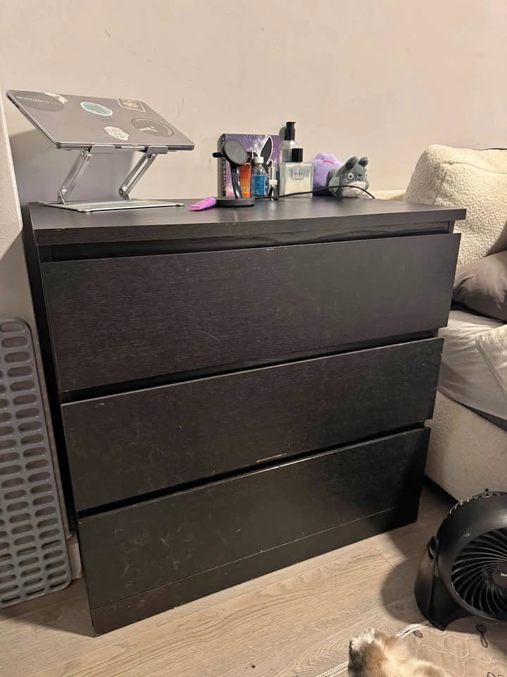 IKEA MALM 3 drawer dresser black brown