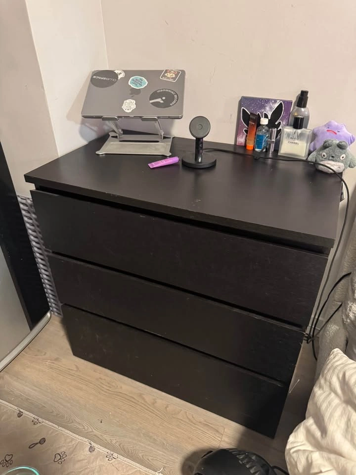 IKEA MALM 3 drawer dresser black brown - photo 2