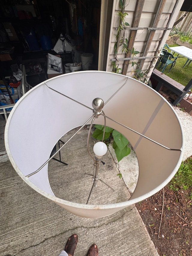 Modern Tripod Floor Lamp – Satin Nickel. White Fabric Shade - photo 2