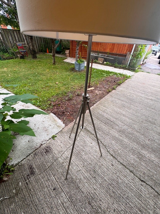 Modern Tripod Floor Lamp – Satin Nickel. White Fabric Shade - photo 3