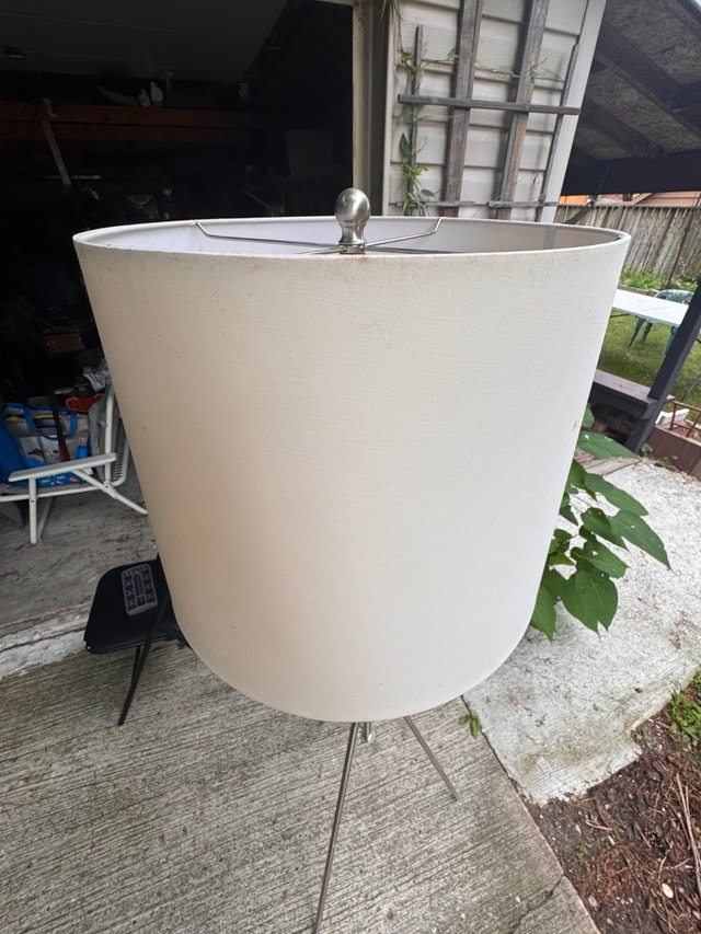 Modern Tripod Floor Lamp – Satin Nickel. White Fabric Shade - photo 4