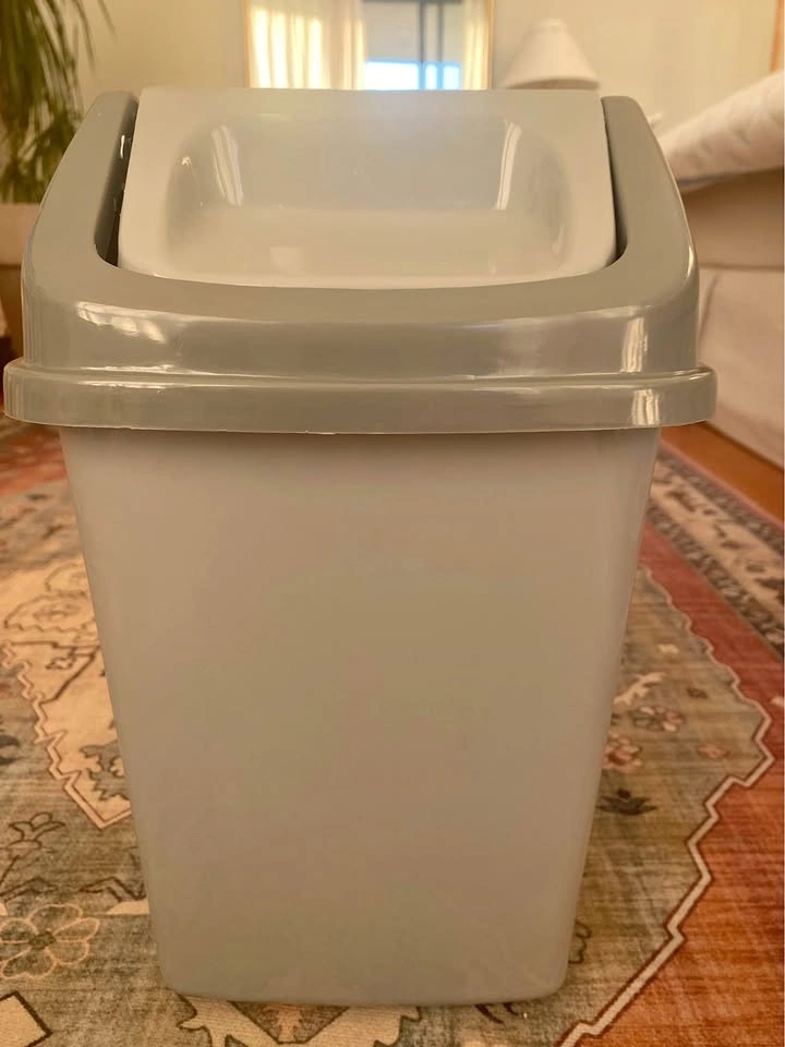 Small Plastic Garbage Bin with Swing-Top Lid