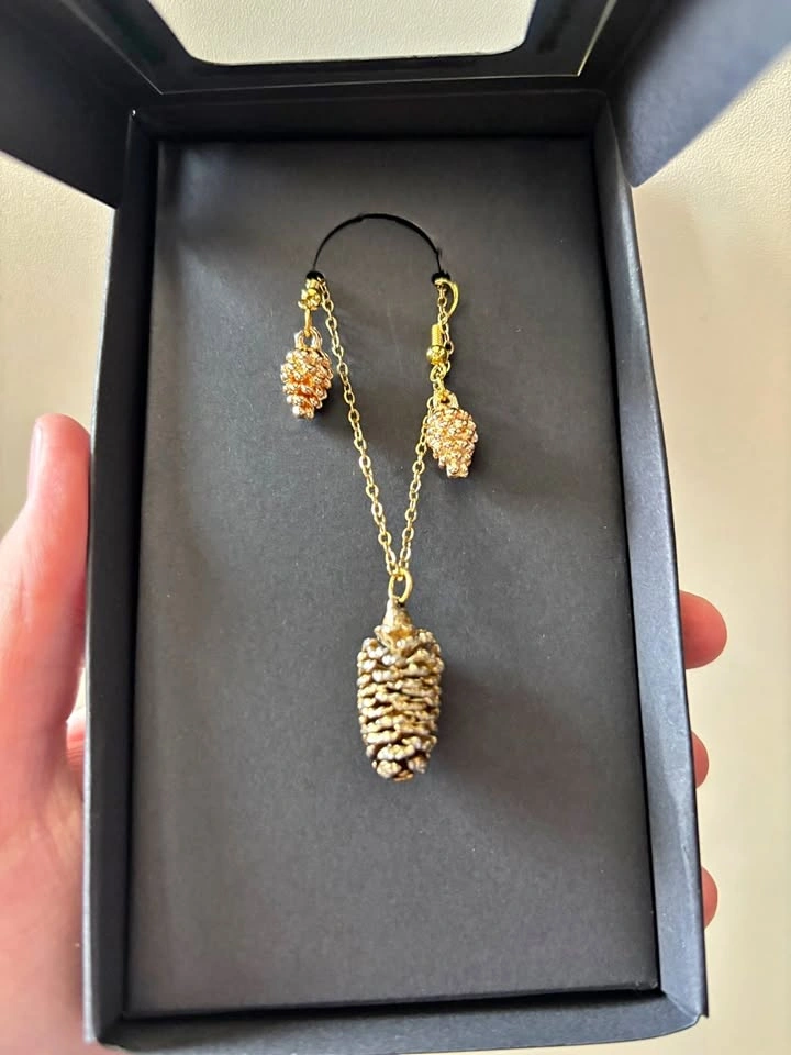Pinecone necklace and earrings set
