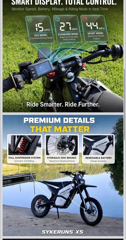 X5 Electric Dirt Bike 3000W 44MPH 48V 24Ah Battery Off-Road - photo 3