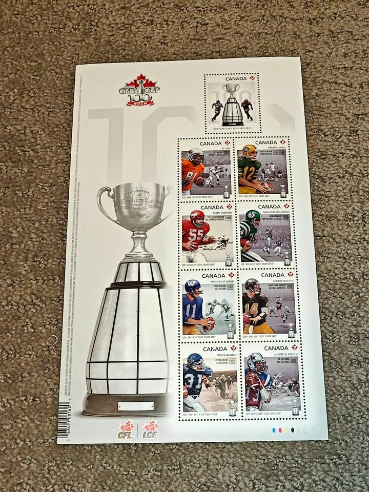 Canada 100th CFL Grey Cup Commemorative Stamps Souvenir Sheet