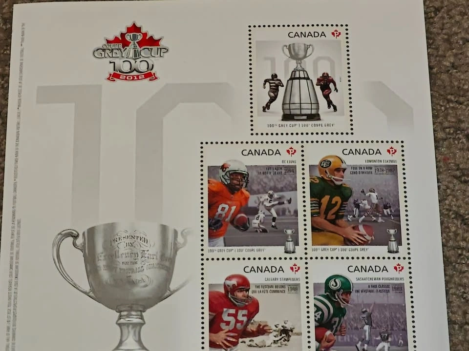 Canada 100th CFL Grey Cup Commemorative Stamps Souvenir Sheet - photo 2