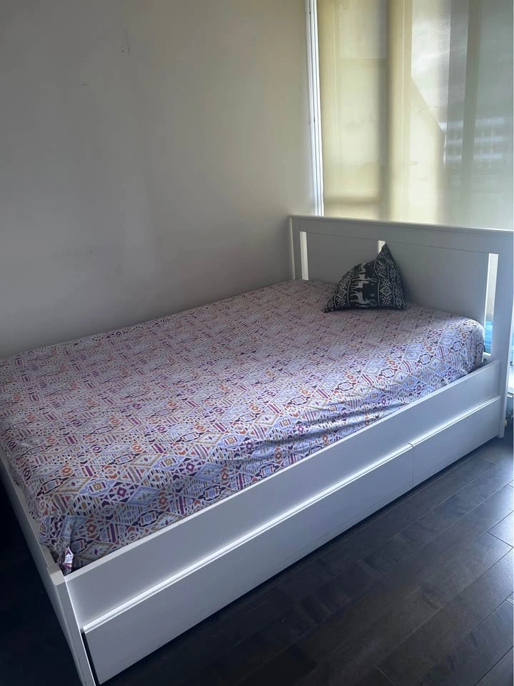 White Bed Frame with Storage Drawer & Bed side tables - photo 3