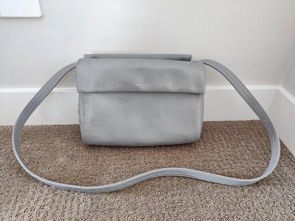 Women Grey Leather Shoulder Bag / Hand Purse - Matt & Nat