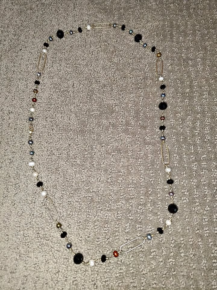 Long Beaded Station Necklace Jewelry - Chain Link Bead - 36"