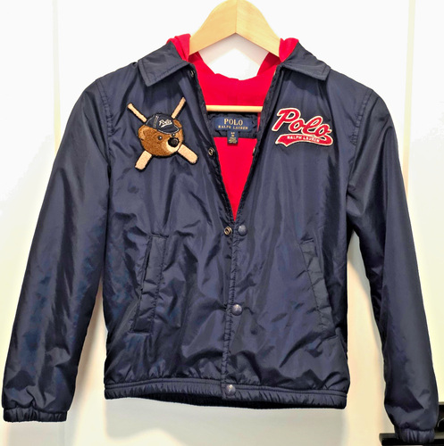 Ralph Lauren Boys Polo Bear Baseball Coach Jacket Navy Blue
