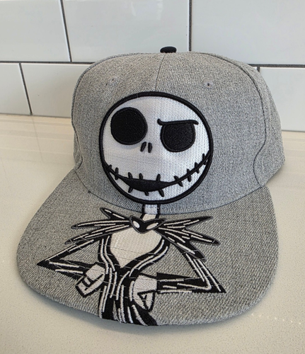 Disney Jack Skellington Hat Gray Black Embroidered Snapback