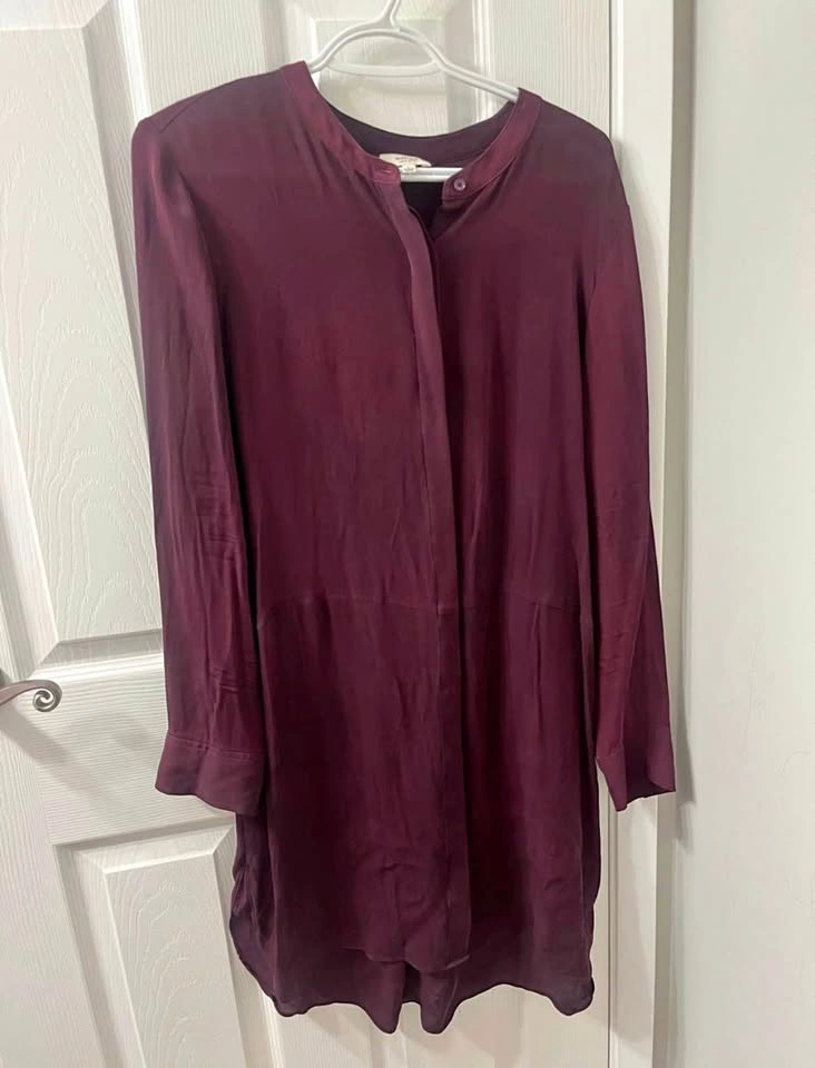 Aritzia Wilfred 100% Silk Burgundy Shirt Dress / Tunic - Size L