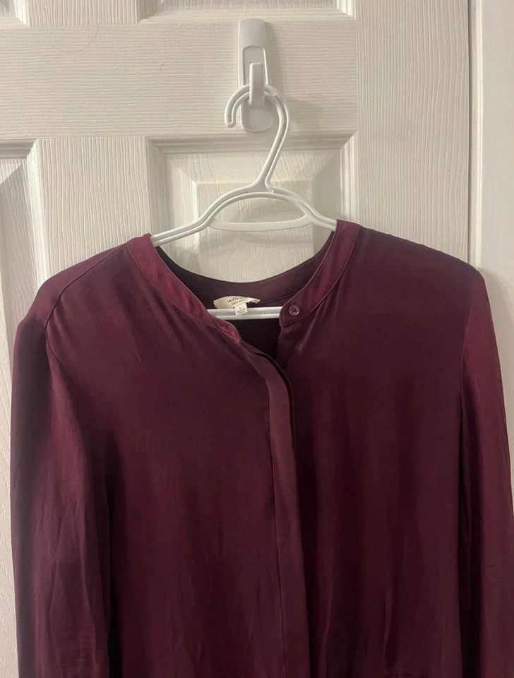 Aritzia Wilfred 100% Silk Burgundy Shirt Dress / Tunic - Size L - photo 3