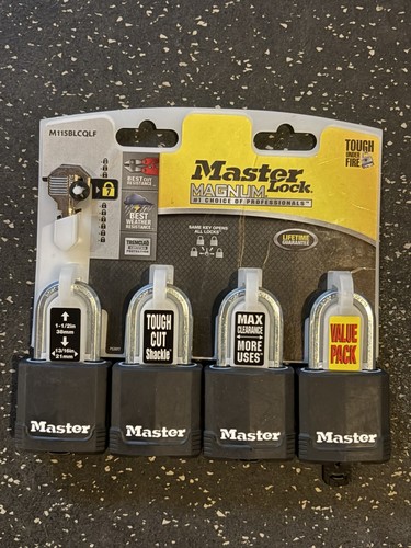 Master Lock Magnum M115BLCQLF 4 Pack Keyed Padlocks