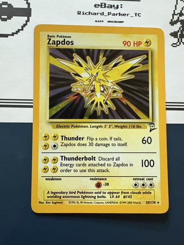 2000 Pokemon Base Set 2 Zapdos 20/130 Holo Rare WOTC