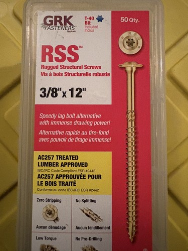 GRK RSS 3/8” x 12” Rugged Structural Screws 50 Pack T-40 NEW