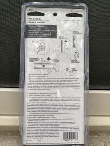 PLPCI C1118 Patio Door Handle Set White 4-15/16” Hole Spacing - photo 2