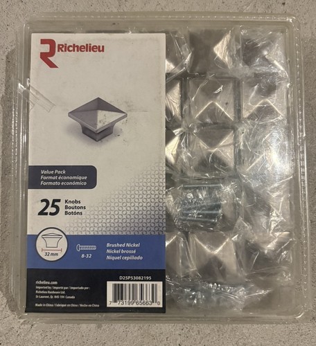 Richelieu 32mm Square Cabinet Knobs Brushed Nickel 25-Pack