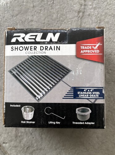 RELN FD0402LNSS 4” x 4” Square Stainless Steel Shower Drain Grat