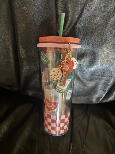 NEW Starbucks 24oz Road Trip Cold Cup Tumbler Charms Checkered 2 - photo 2