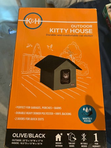 NEW K&H Outdoor Kitty House Cat Shelter Olive/Black – Water Resi - photo 5